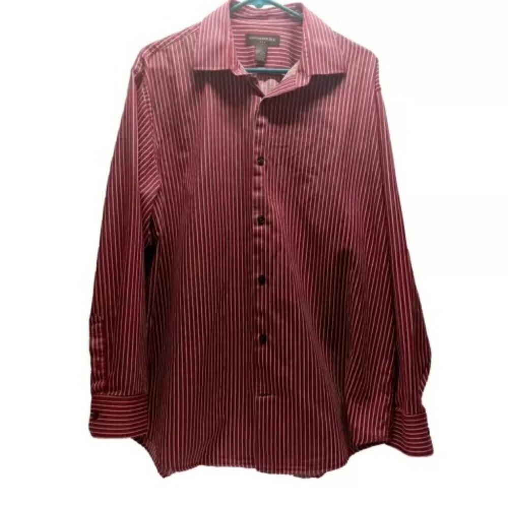 Banana Republic Mens Button Up Shirt Size XL Maroon/White Stripe Cotton EUC